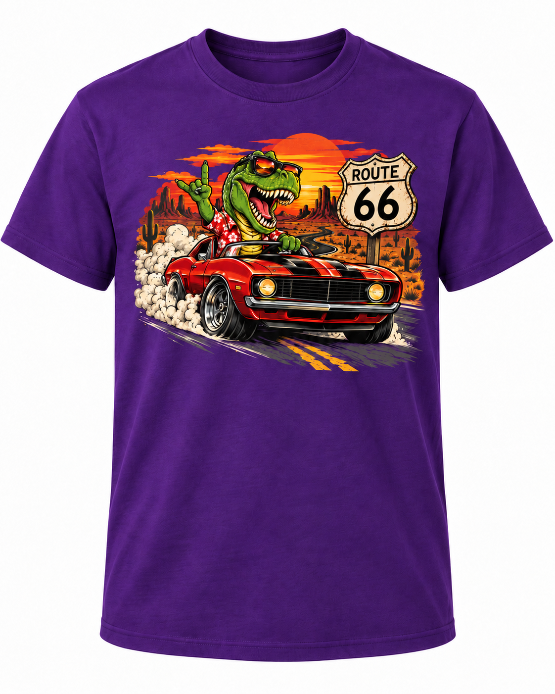 Dino Driver on Route 66 Retro Graphic Tee