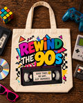 Rewind the 90s Retro Cassette Tote Bag