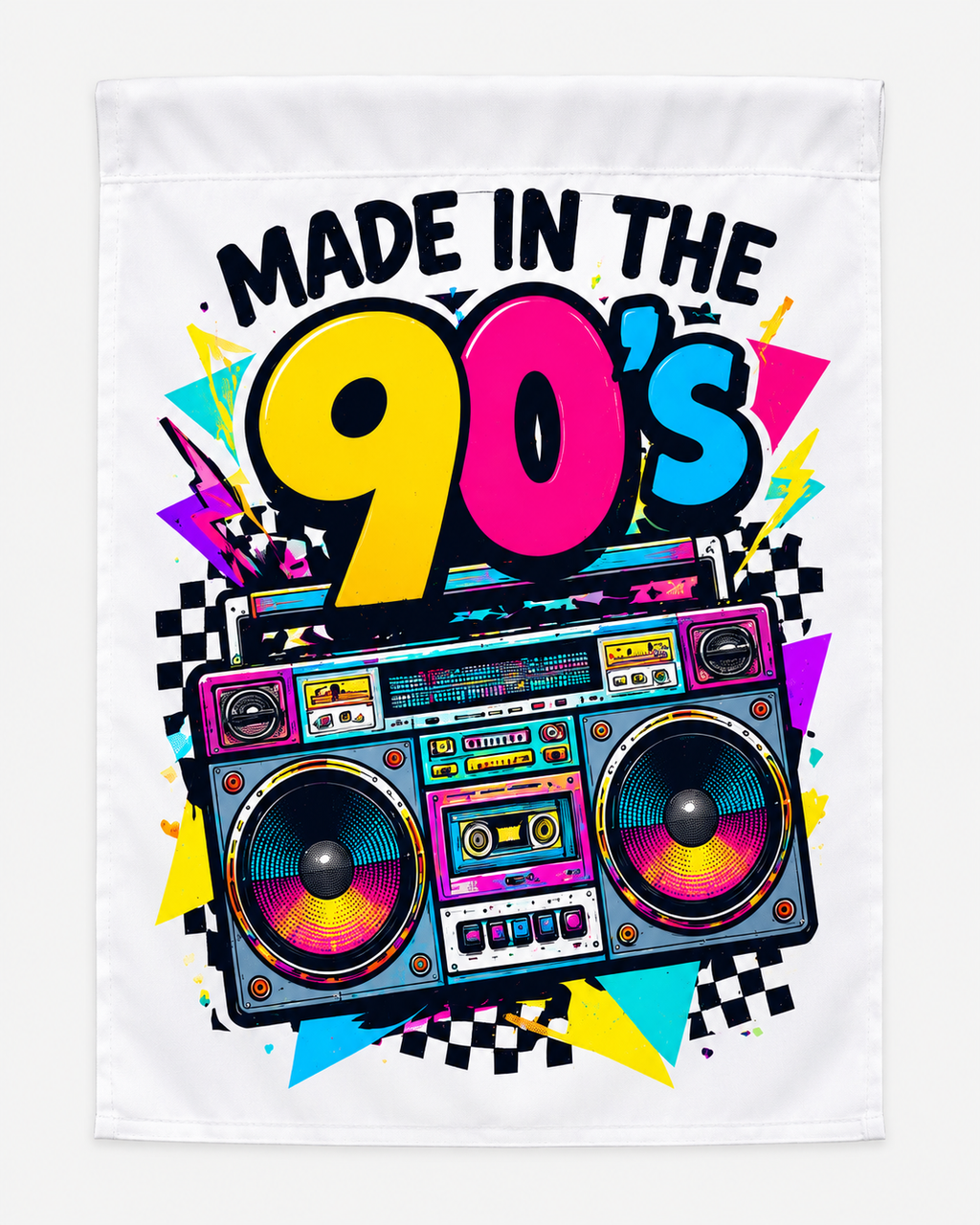 Made in the 90s Retro Boombox Garden Flag – 90s Nostalgia Yard Decor
