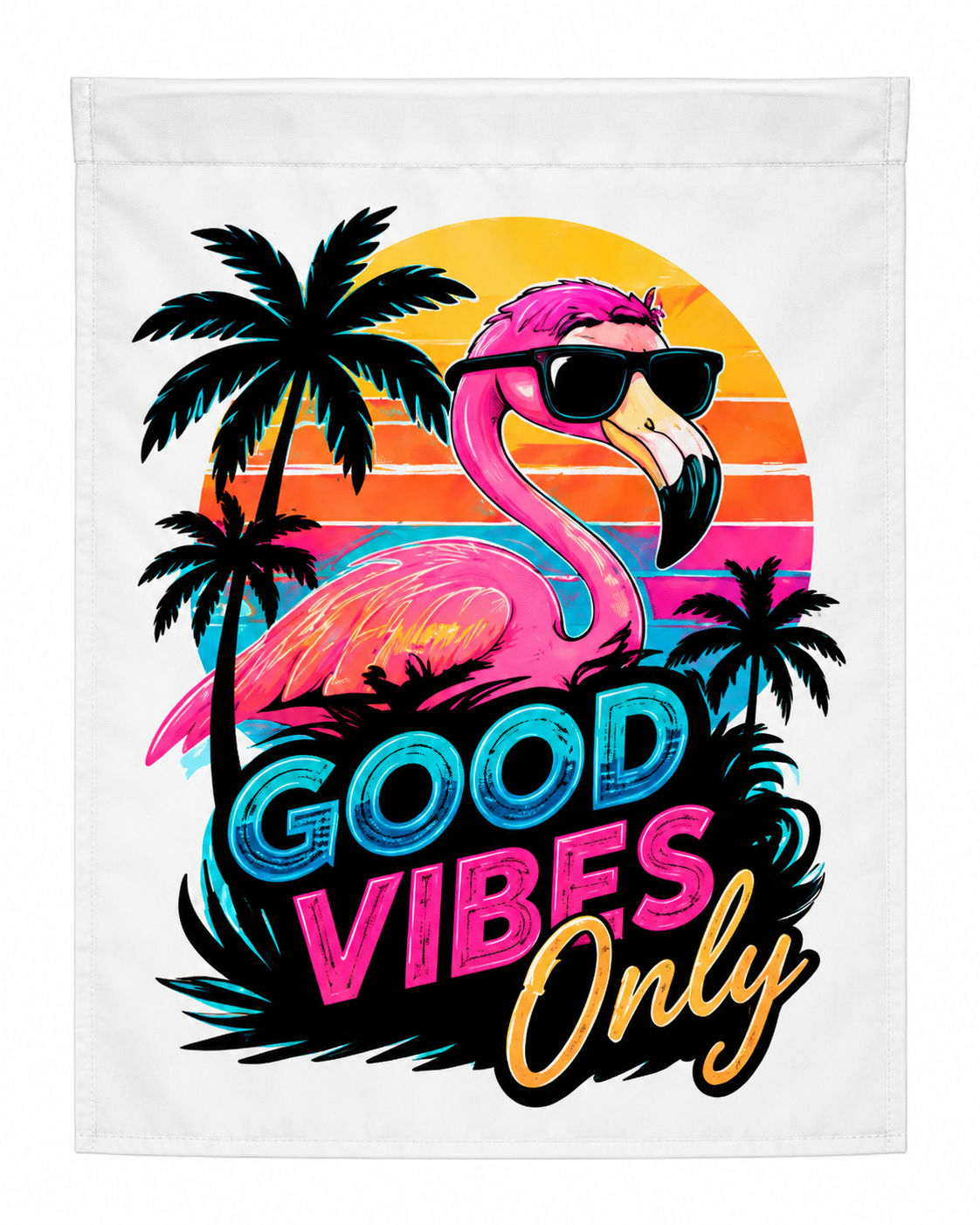 Good Vibes Only Retro Flamingo Garden Flag