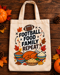 Football Food Family Repeat Thanksgiving Tote Bag