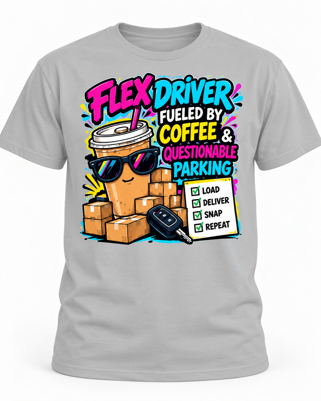 Flex Driver Runs on Coffee & Chaos – Funny Delivery Driver T-Shirt