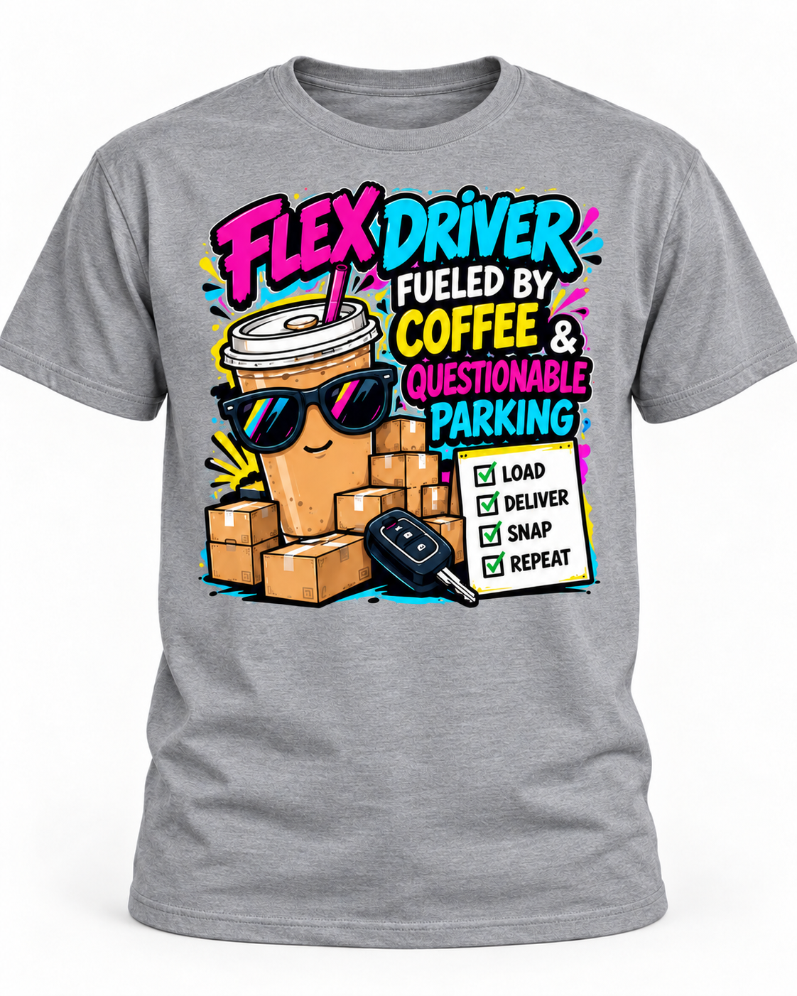 Flex Driver Runs on Coffee & Chaos – Funny Delivery Driver T-Shirt