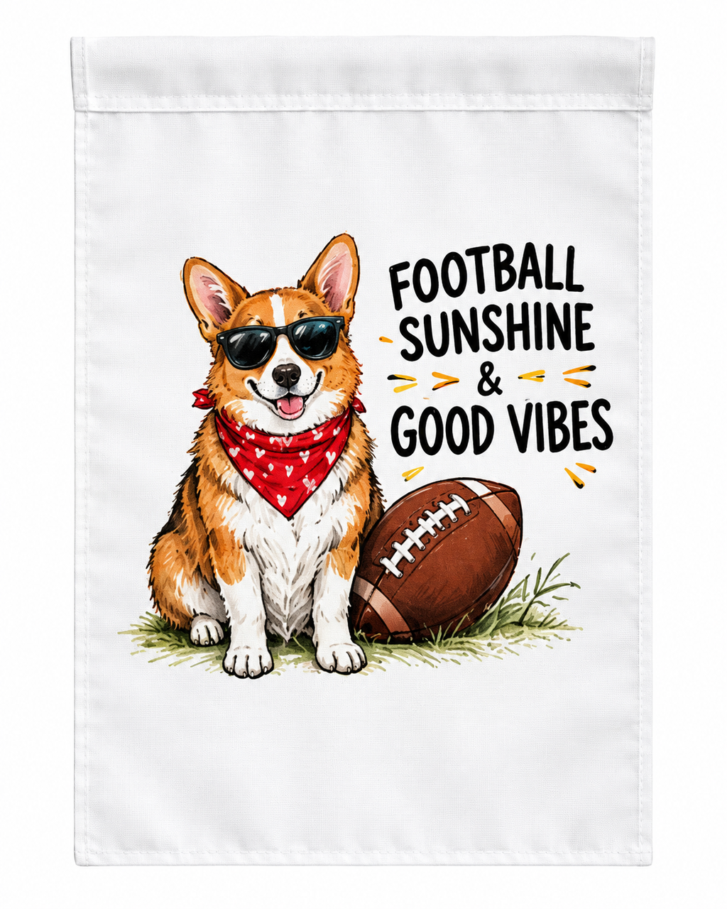 Football, Sunshine & Good Vibes Corgi Garden Flag