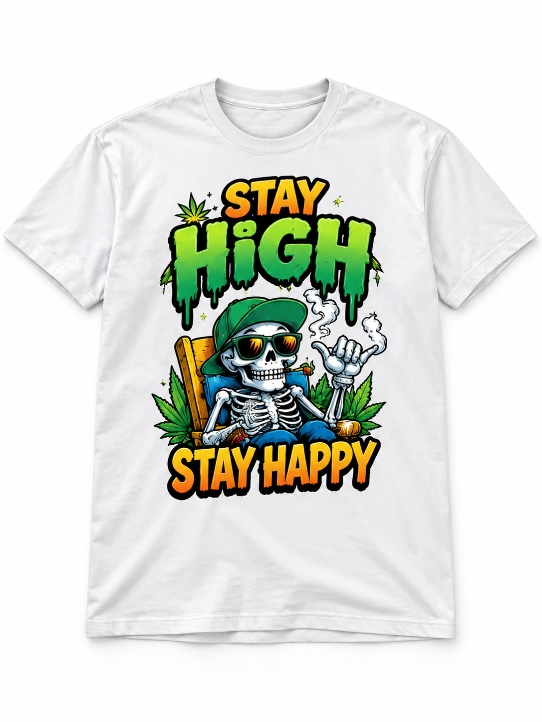 Stay High Stay Happy Funny Weed Graphic T-Shirt