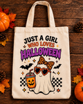 Just a Girl Who Loves Halloween Retro Tote Bag