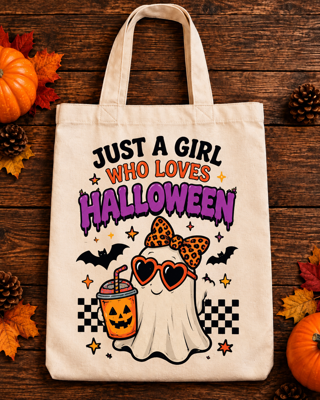 Just a Girl Who Loves Halloween Retro Tote Bag