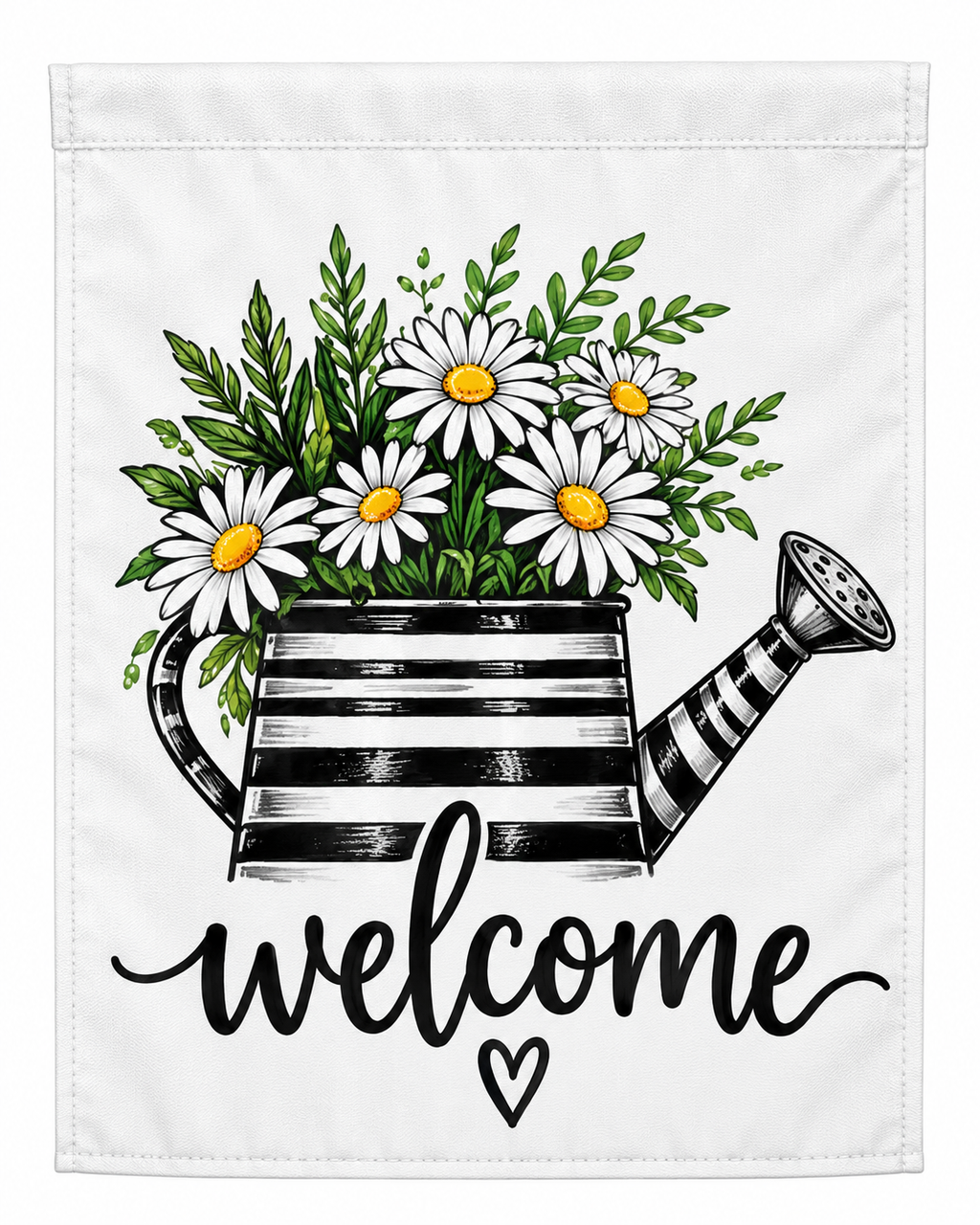 Welcome Daisy Watering Can Garden Flag