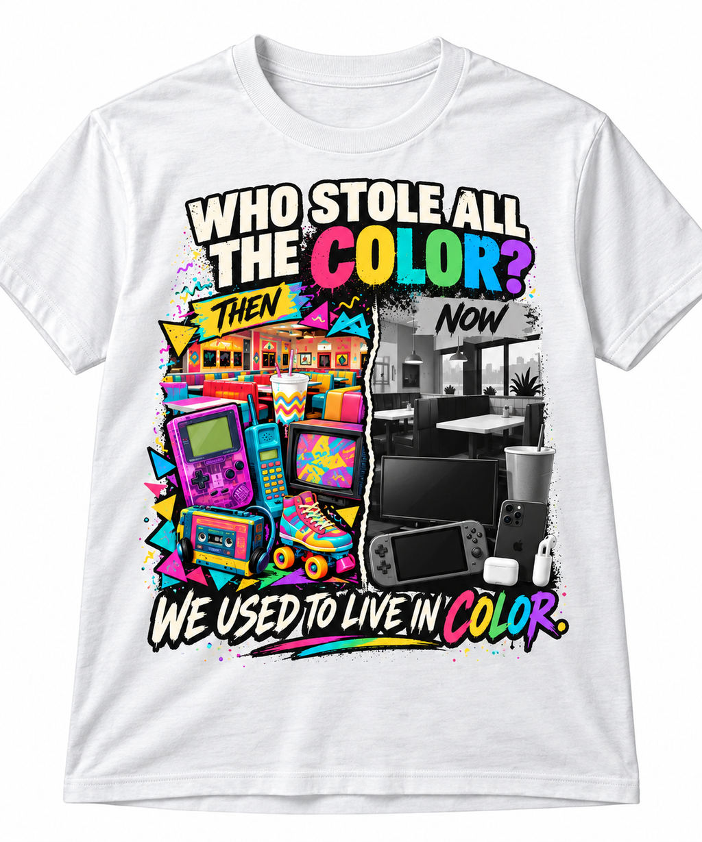 Who Stole All the Color? Retro 80s & 90s Nostalgia T-Shirt