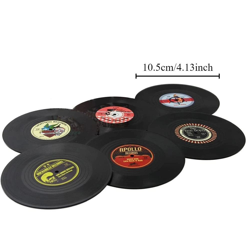 Retro Vinyl Record Coaster Set – 6 Piece