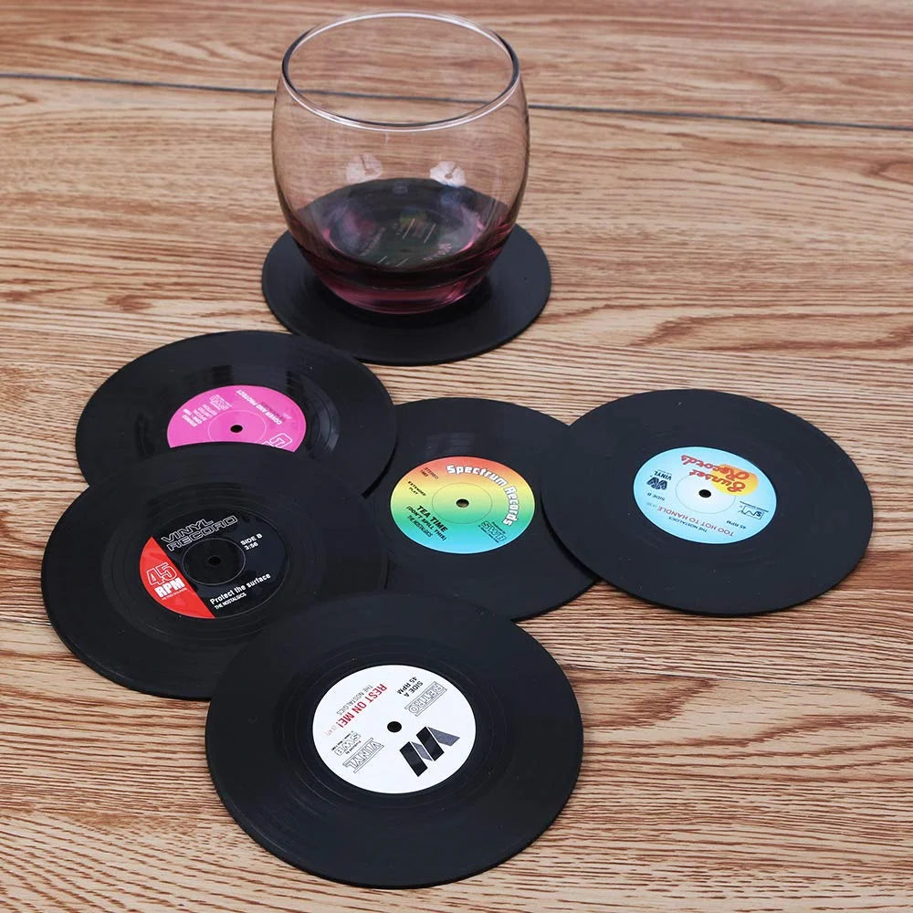 Retro Vinyl Record Coaster Set – 6 Piece