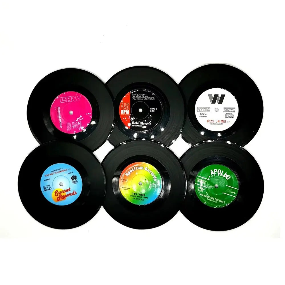 Retro Vinyl Record Coaster Set – 6 Piece