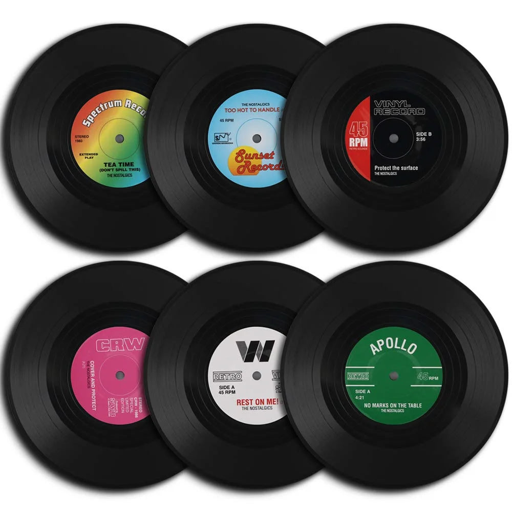 Retro Vinyl Record Coaster Set – 6 Piece