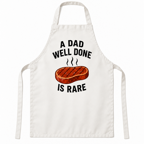 White apron featuring A Dad Well Done Is Rare