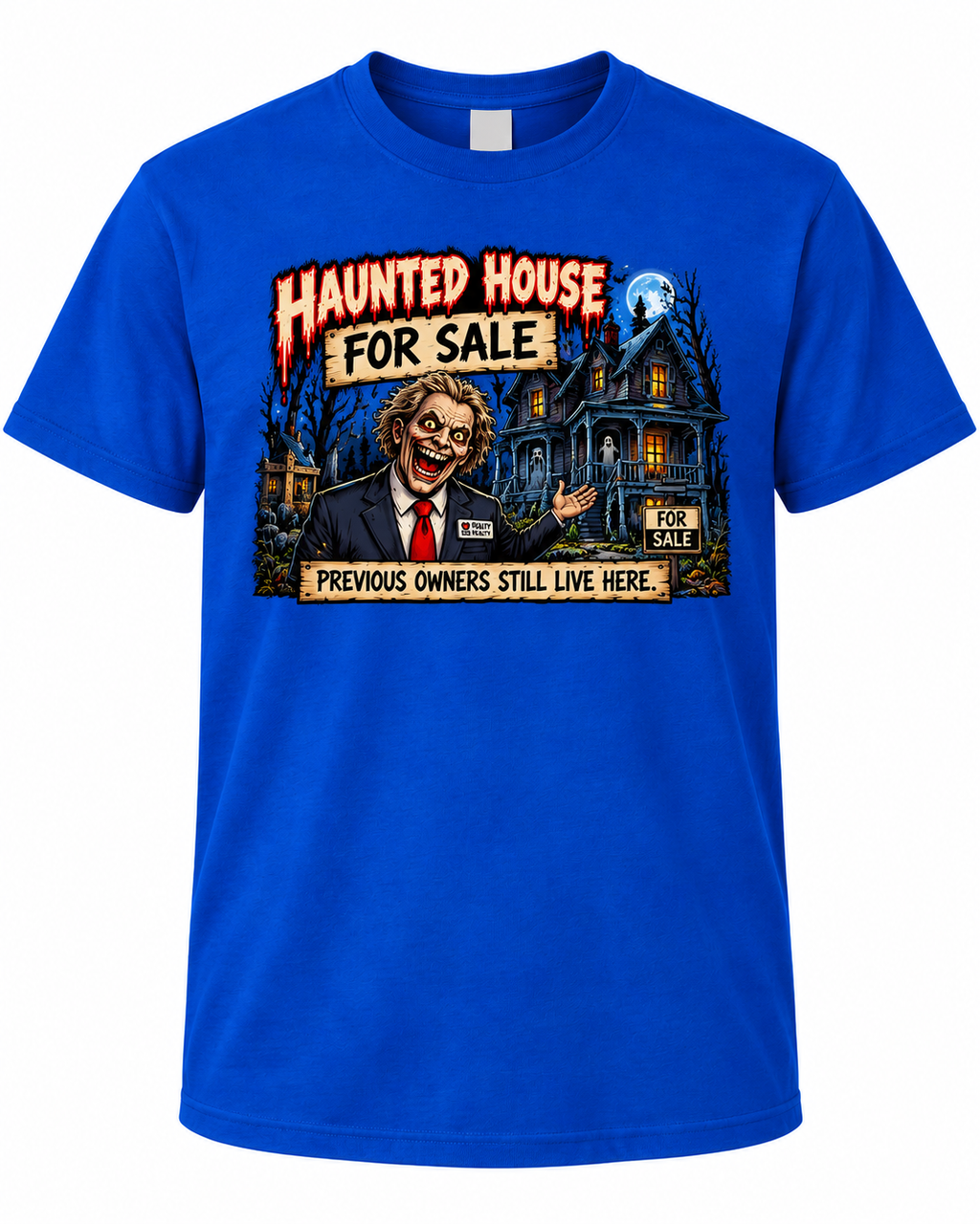 Haunted House for Sale on Royal Blue shirt