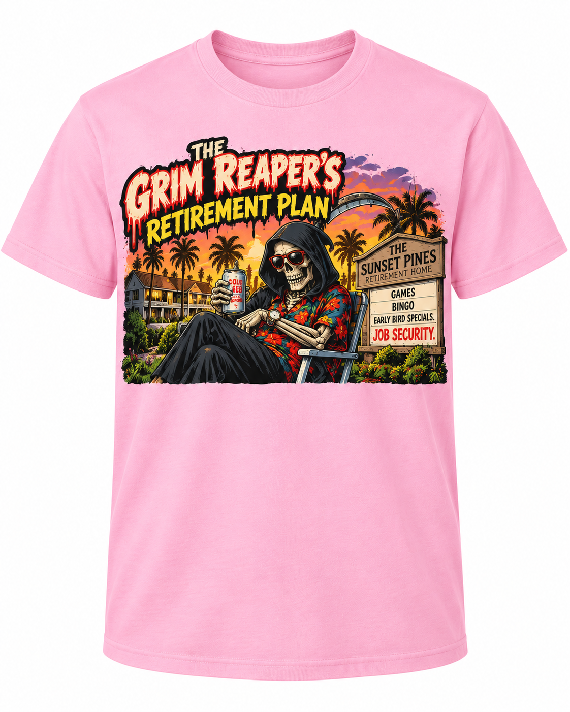 Grim Reaper's Retirement Plan on Light Pink shirt