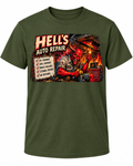 Hell's Auto Repair on Military Green shirt