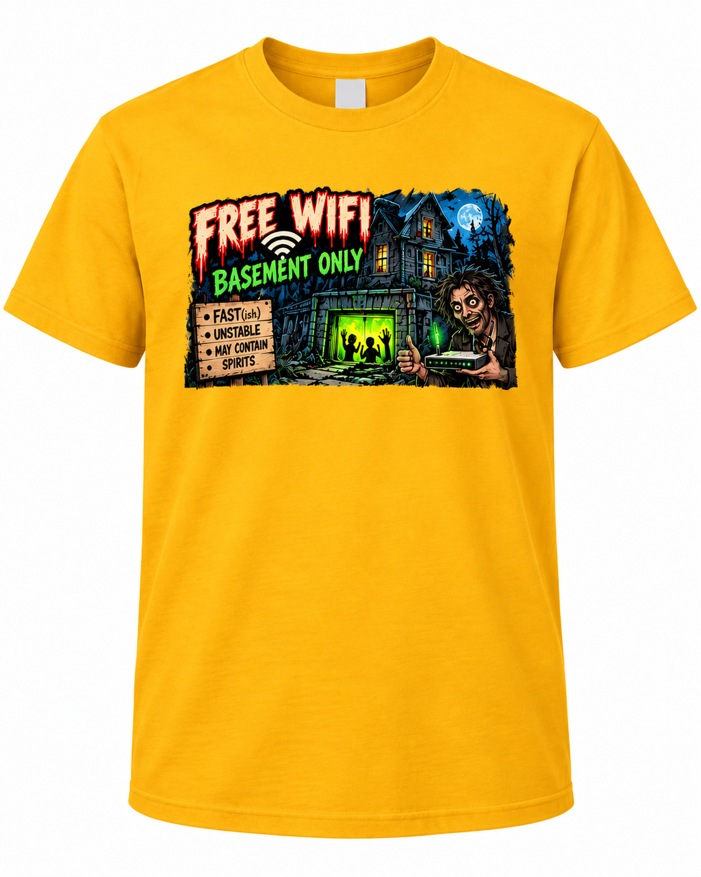 Free WiFi Basement Only on Gold shirt