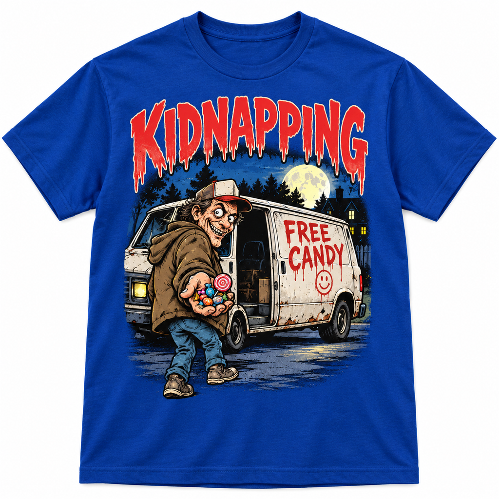 Kidnapping – Free Candy on Royal Blue shirt