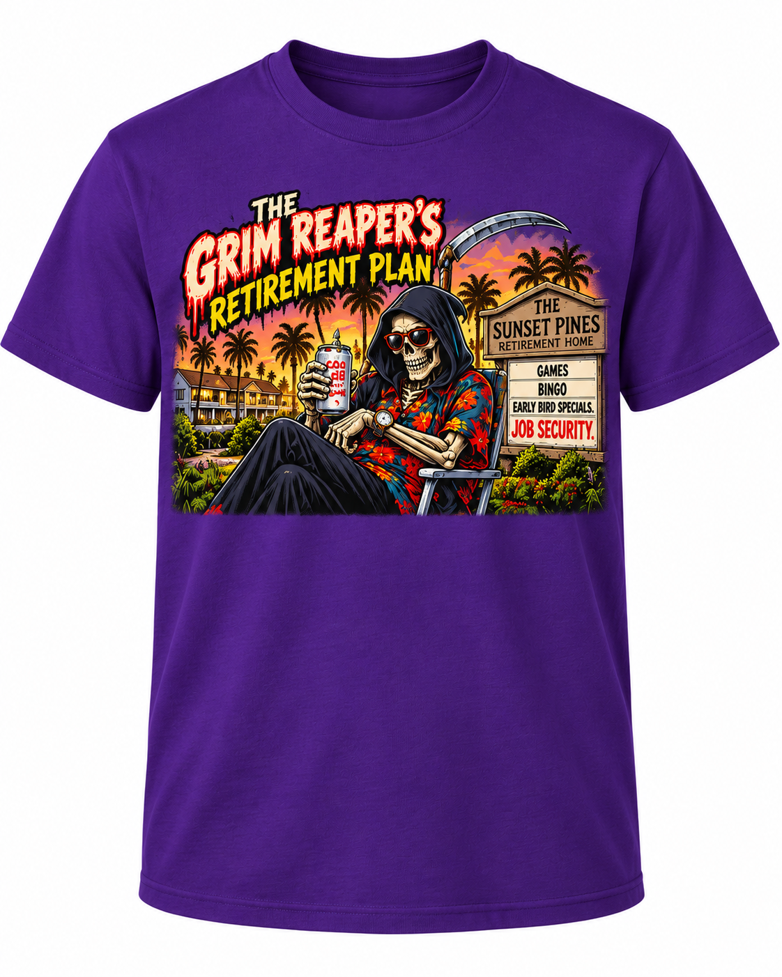 Grim Reaper's Retirement Plan on Purple shirt