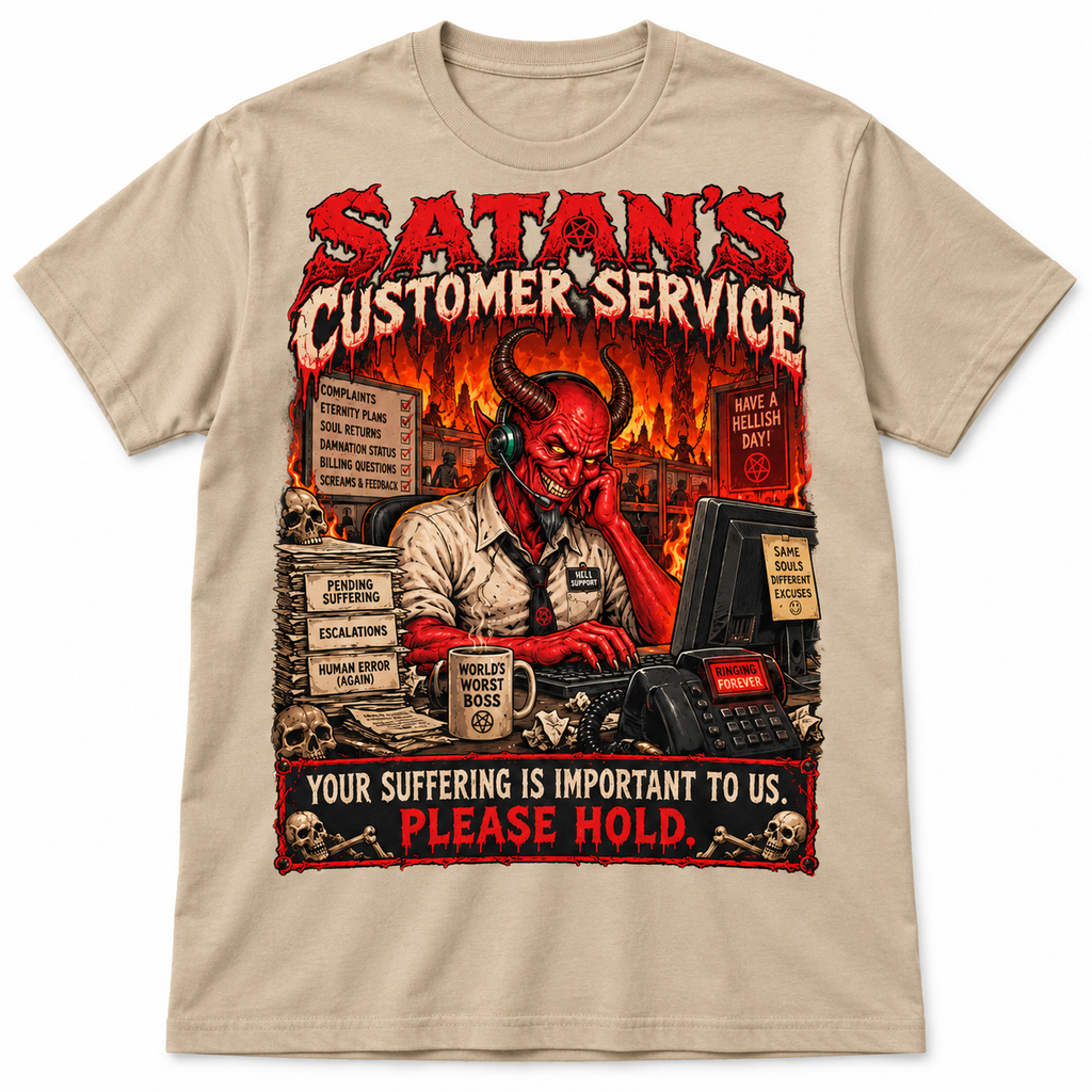 Satan's Customer Service on Sand shirt