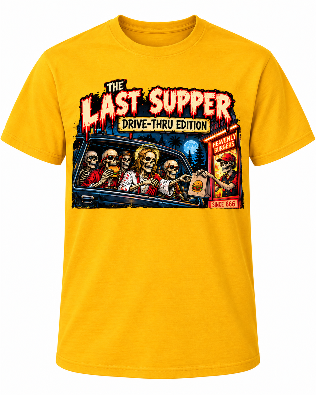 The Last Supper – Drive-Thru Edition on Gold shirt