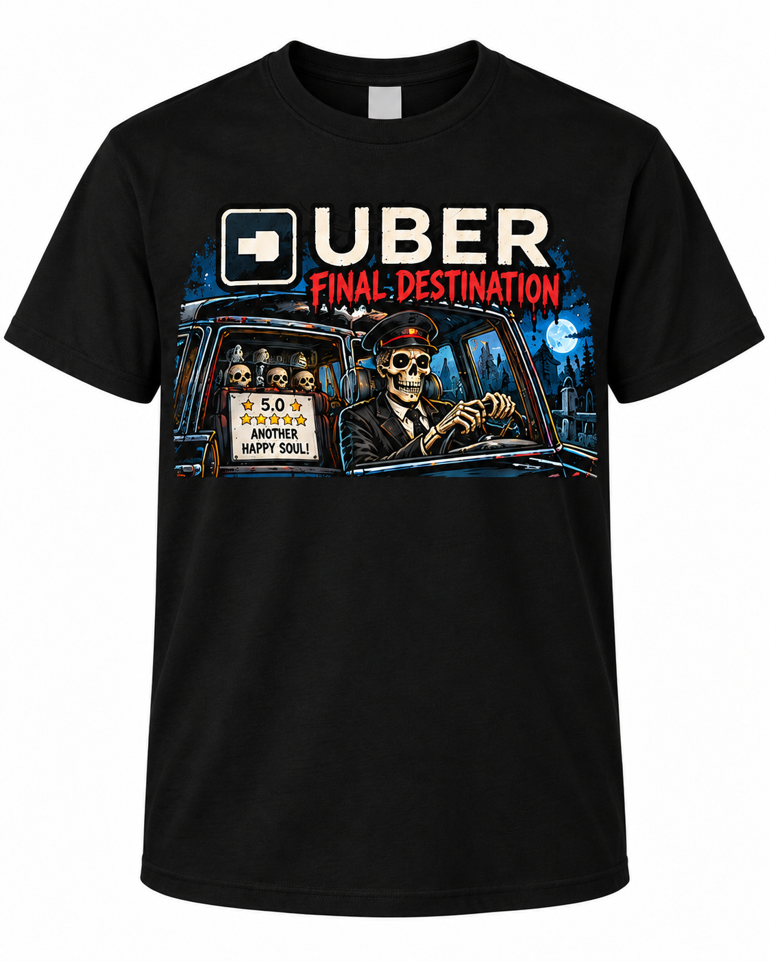 Uber Final Destination on Black shirt