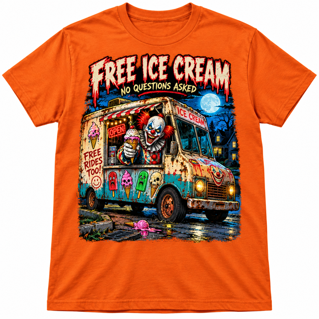 Free Ice Cream – No Questions Asked on Orange shirt