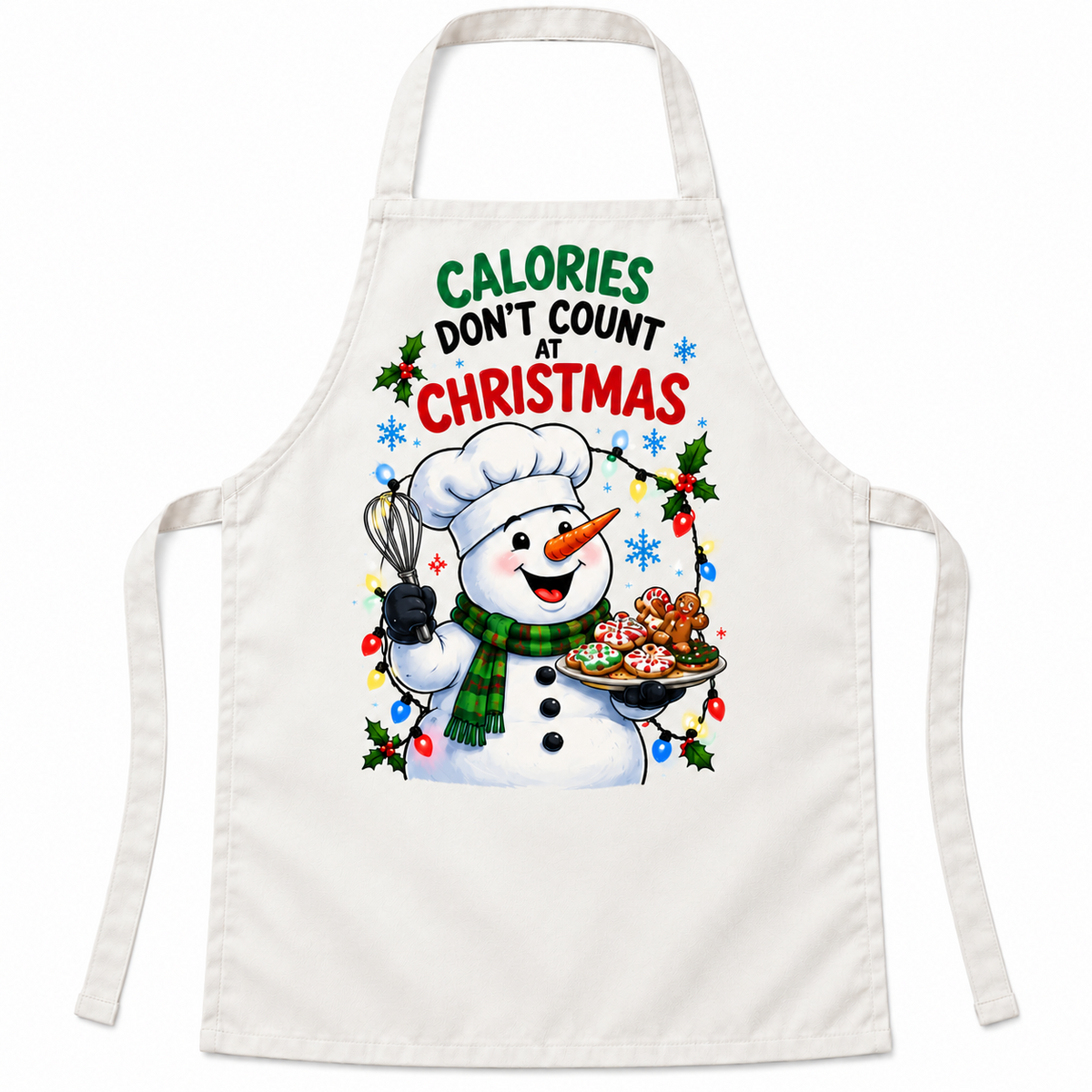 White Christmas apron with Calories Don't Count at Christmas artwork