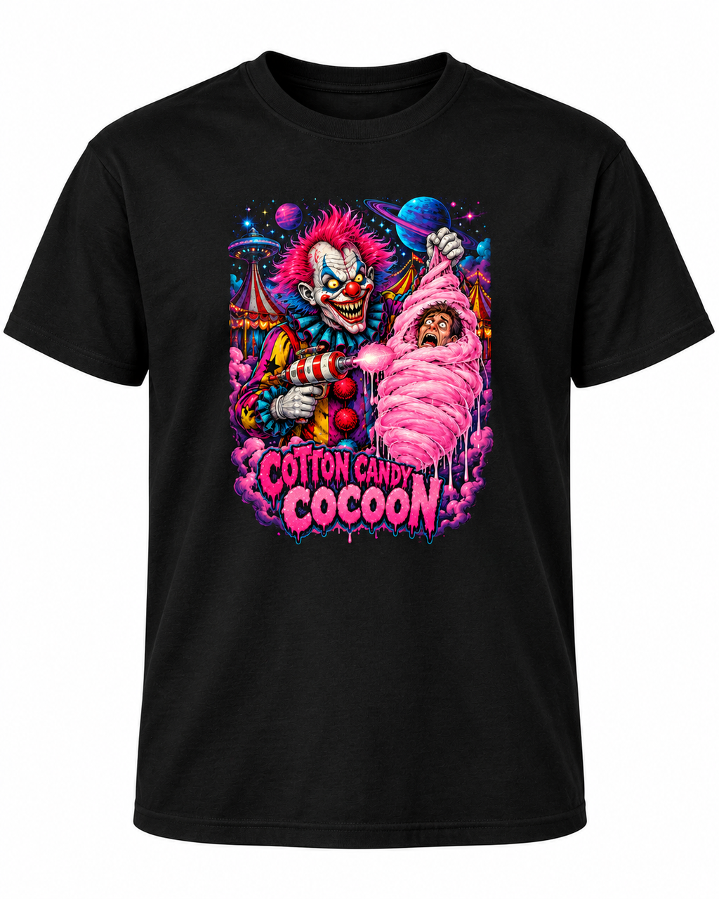 Cotton Candy Cocoon – Retro Horror Graphic T-Shirt