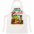 White Christmas apron with Drink Up Grinches It's Christmas artwork