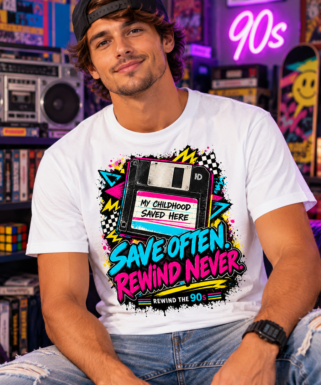 Save Often, Rewind Never Retro 90s T-Shirt