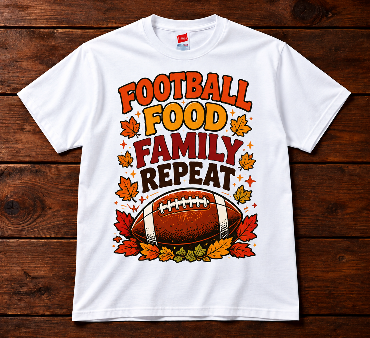 Football Food Family Repeat Thanksgiving T-Shirt