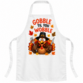 White apron with Gobble Til You Wobble Thanksgiving design
