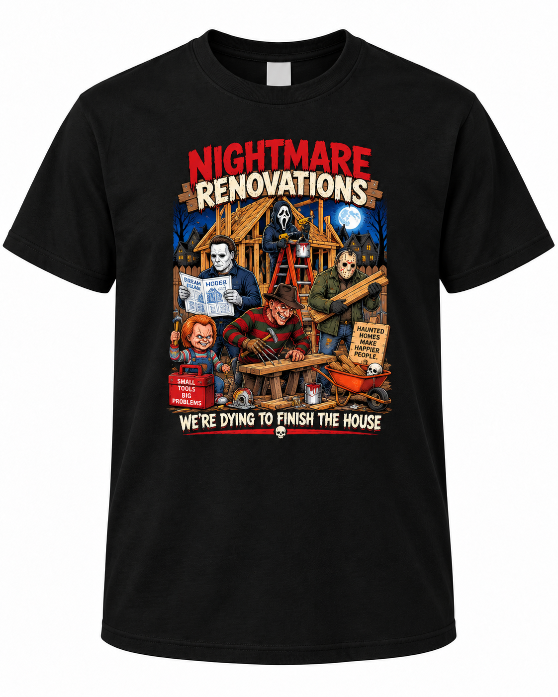 Nightmare Renovations – Retro Horror Pocket-Size Graphic T-Shirt