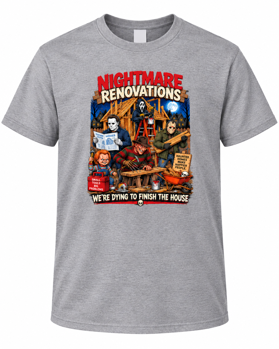 Nightmare Renovations – Retro Horror Pocket-Size Graphic T-Shirt