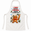 White Christmas apron with I Bake Because Punching People Is Frowned Upon artwork