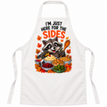 White apron with I'm Just Here for the Sides Thanksgiving design