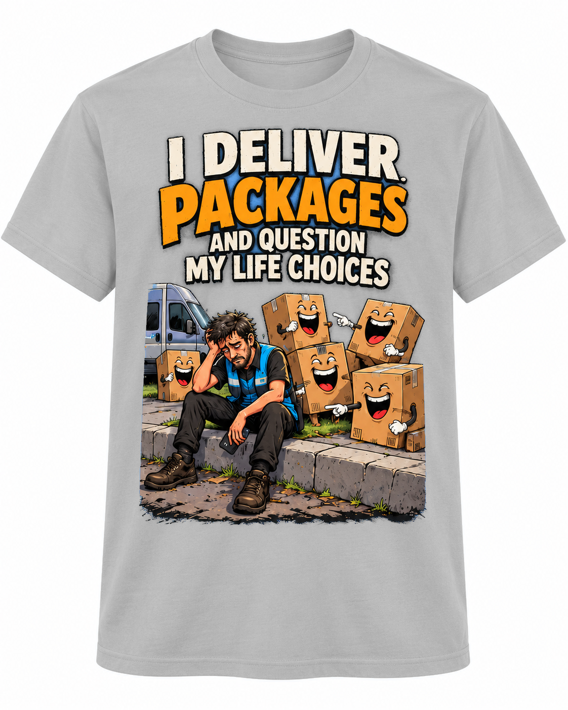 Delivery-driver graphic T-shirt mockup from Rewind the 90s