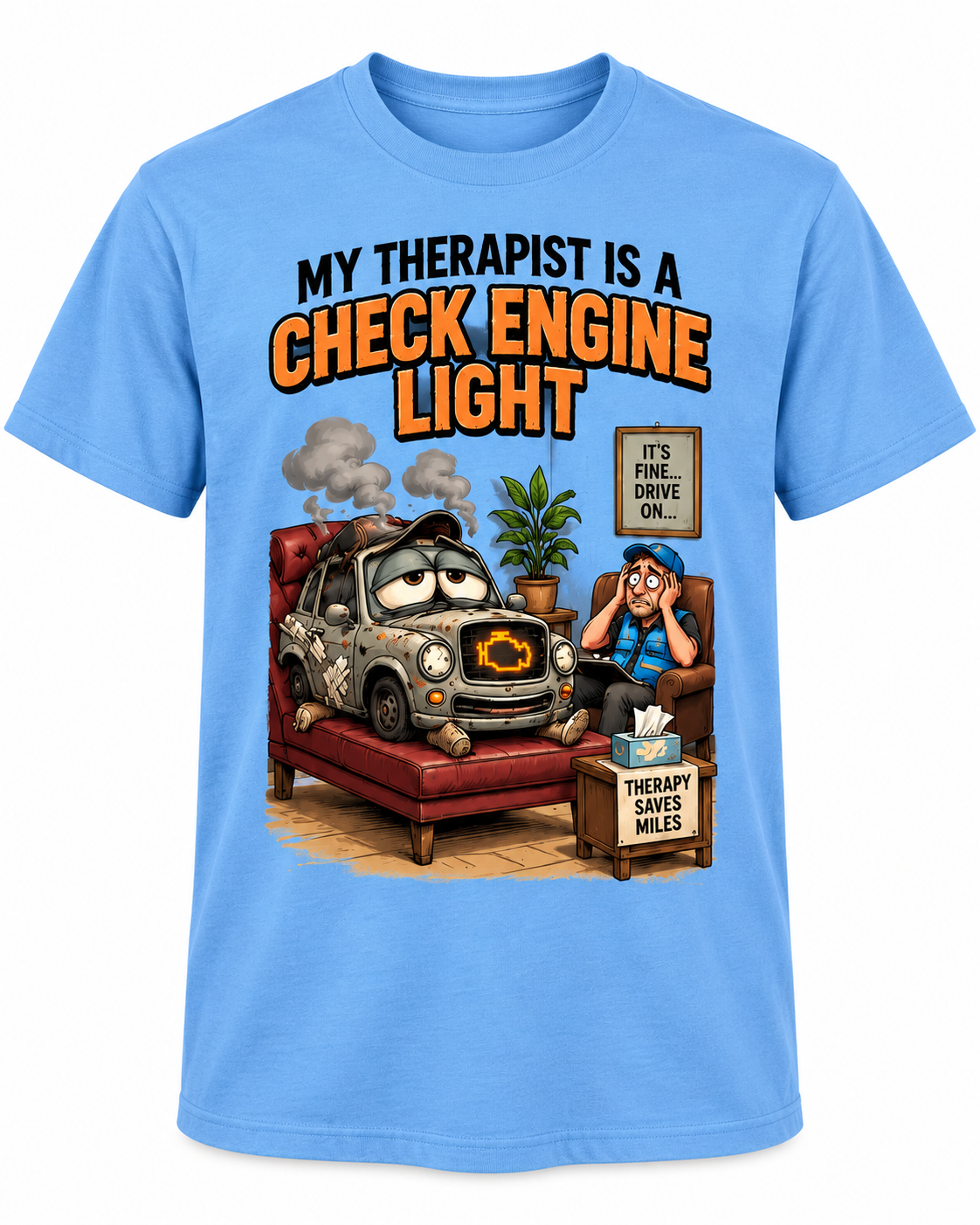My Therapist Is a Check Engine Light shirt mockup