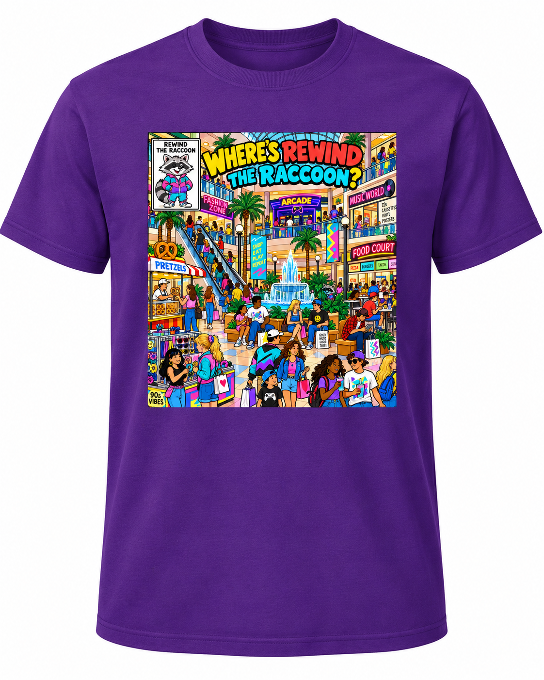 Where’s Rewind the Raccoon? Mall Adventure Graphic T-Shirt