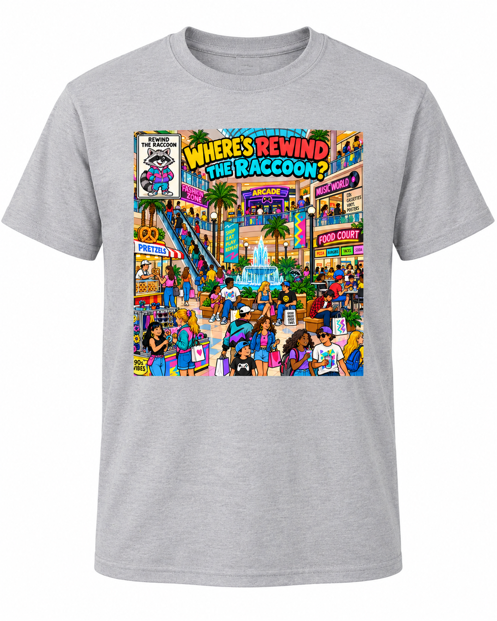 Where’s Rewind the Raccoon? Mall Adventure Graphic T-Shirt