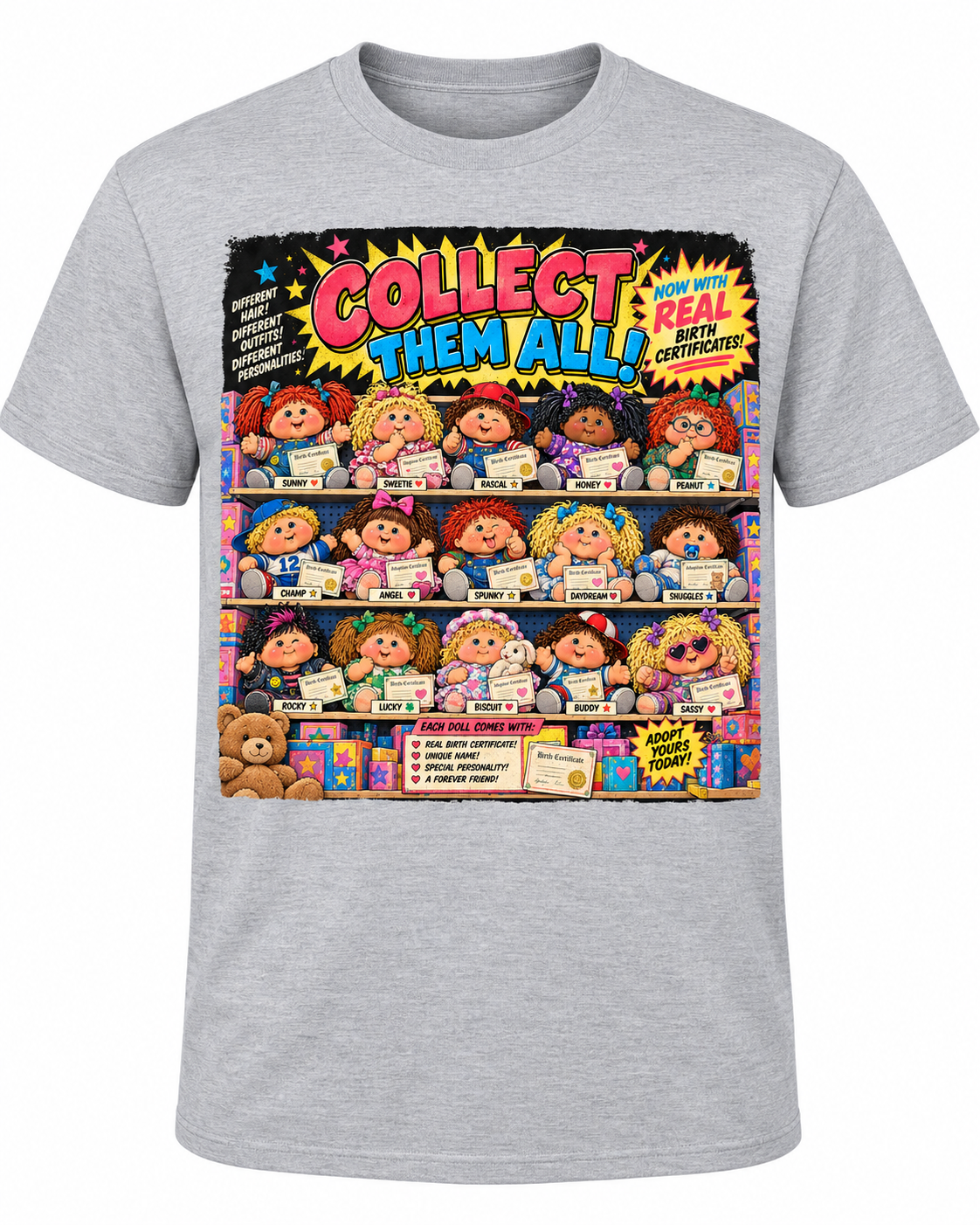 Collect Them All! Retro 80s/90s Baby Doll Collection Graphic T-Shirt