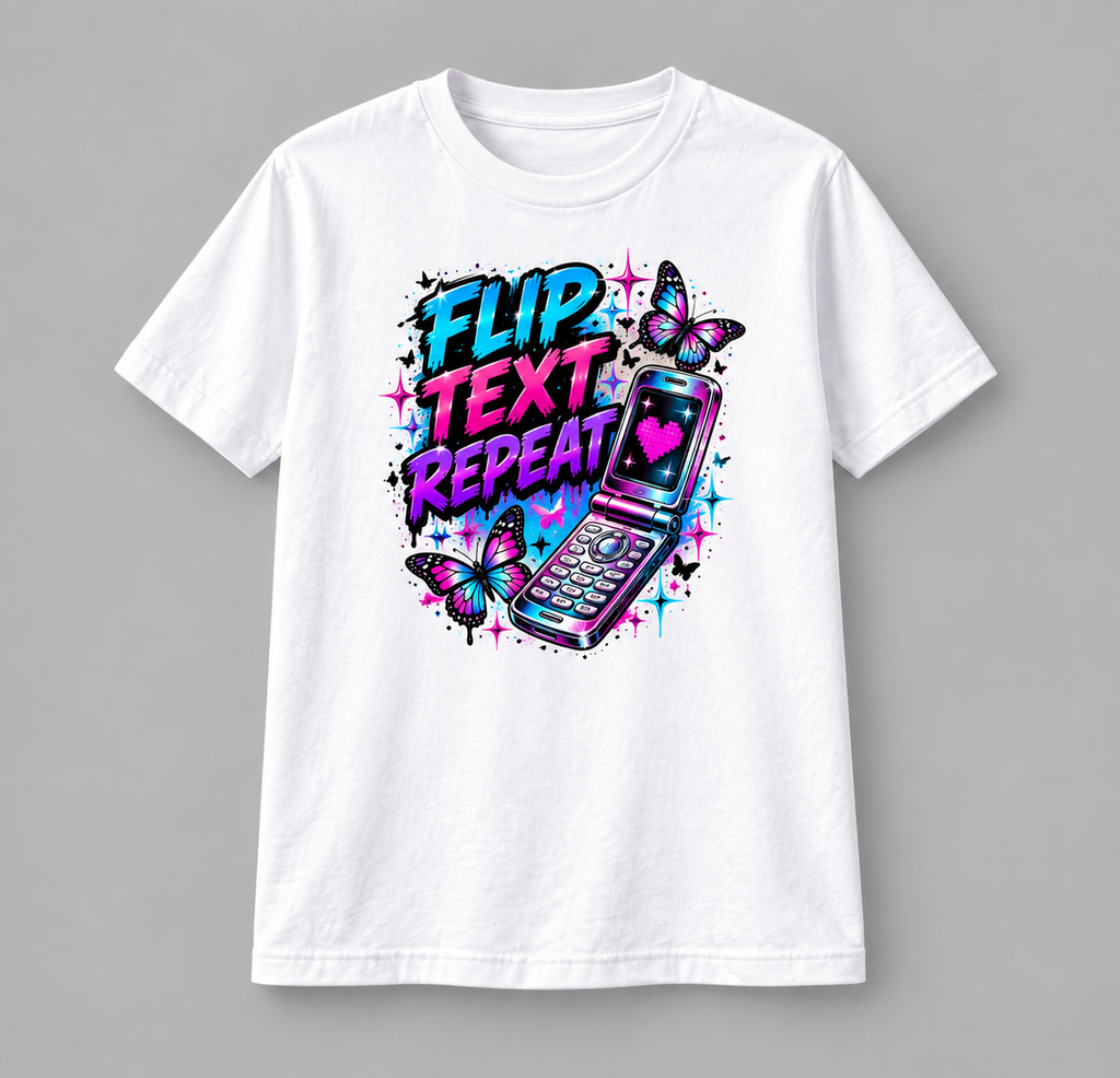 Flip Text Energy – Y2K Retro Graphic Tee