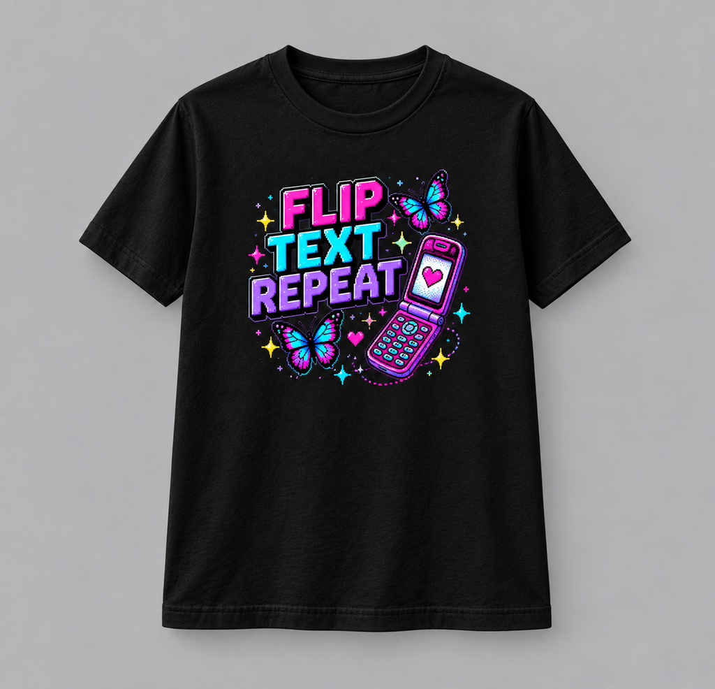 Flip Text Energy – Y2K Retro Graphic Tee