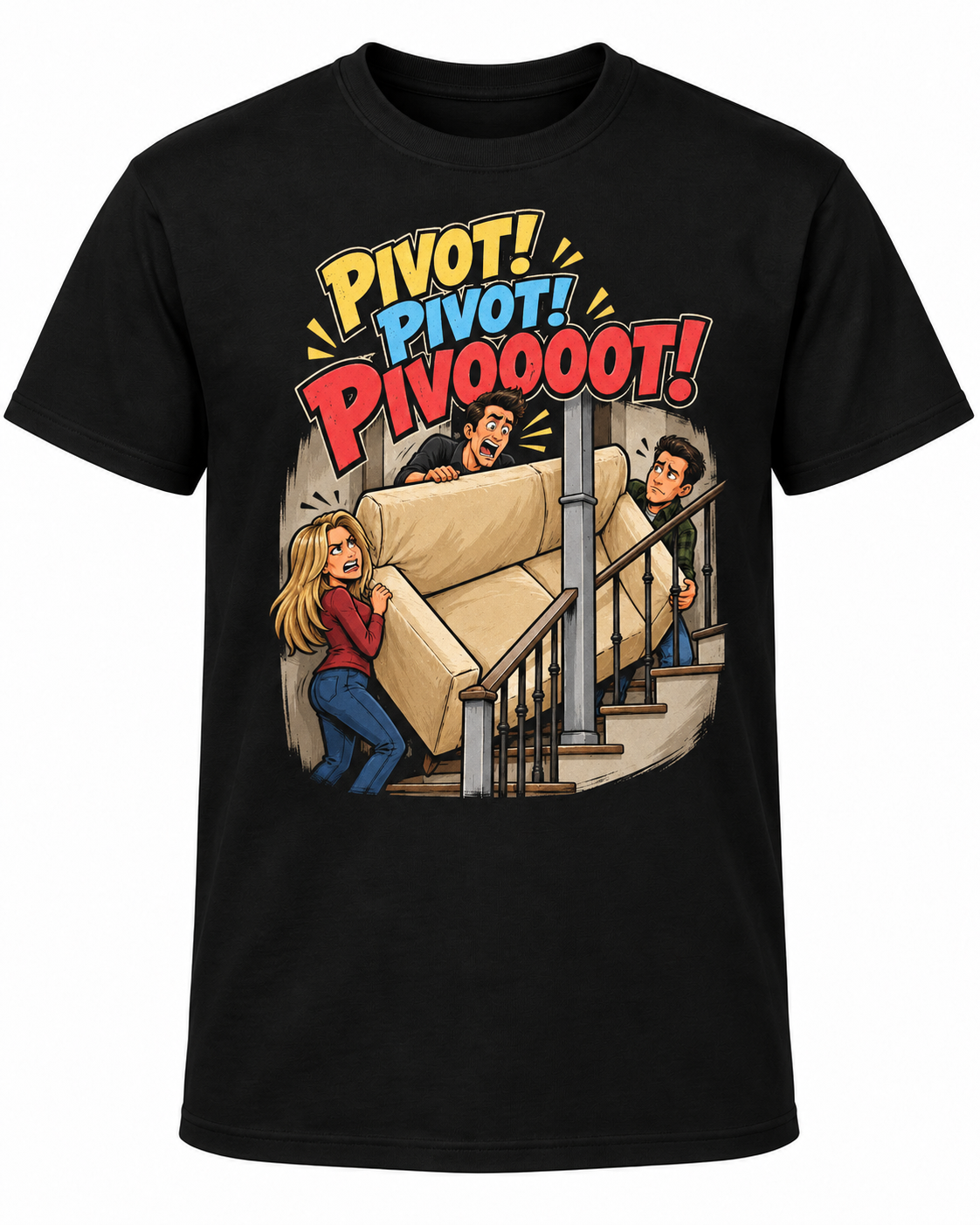 PIVOT! PIVOT! Retro 90s Comedy Graphic Tee – Funny Moving Day Shirt
