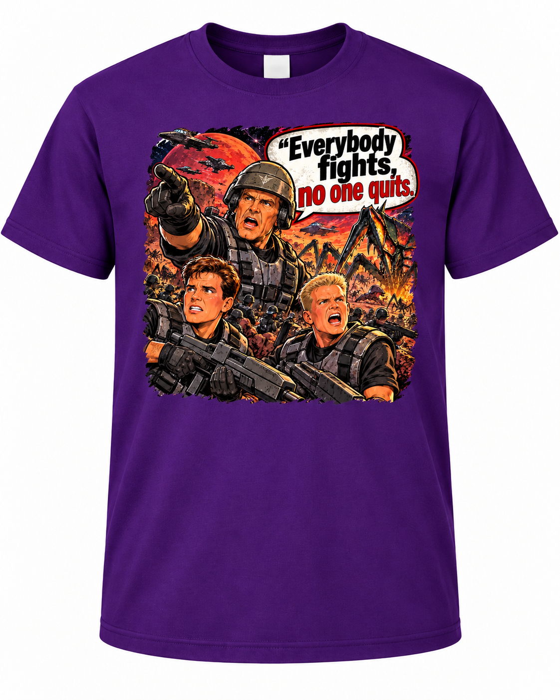 Everybody Fights, No One Quits Retro 90s Sci‑Fi Action Graphic Tee