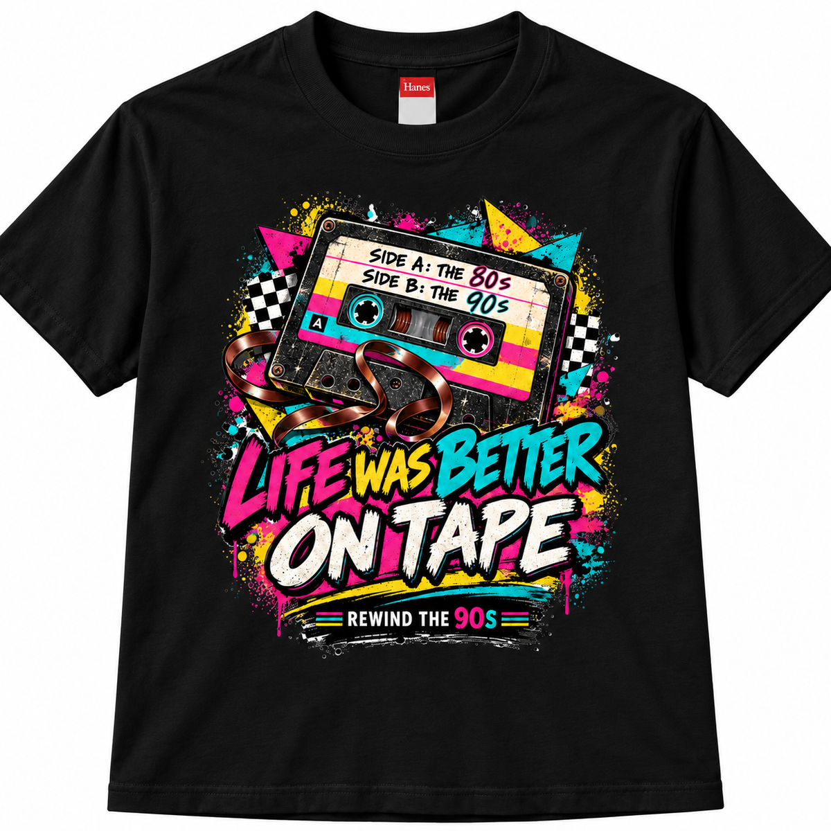 Life Was Better on Tape Retro 80s & 90s Cassette T-Shirt