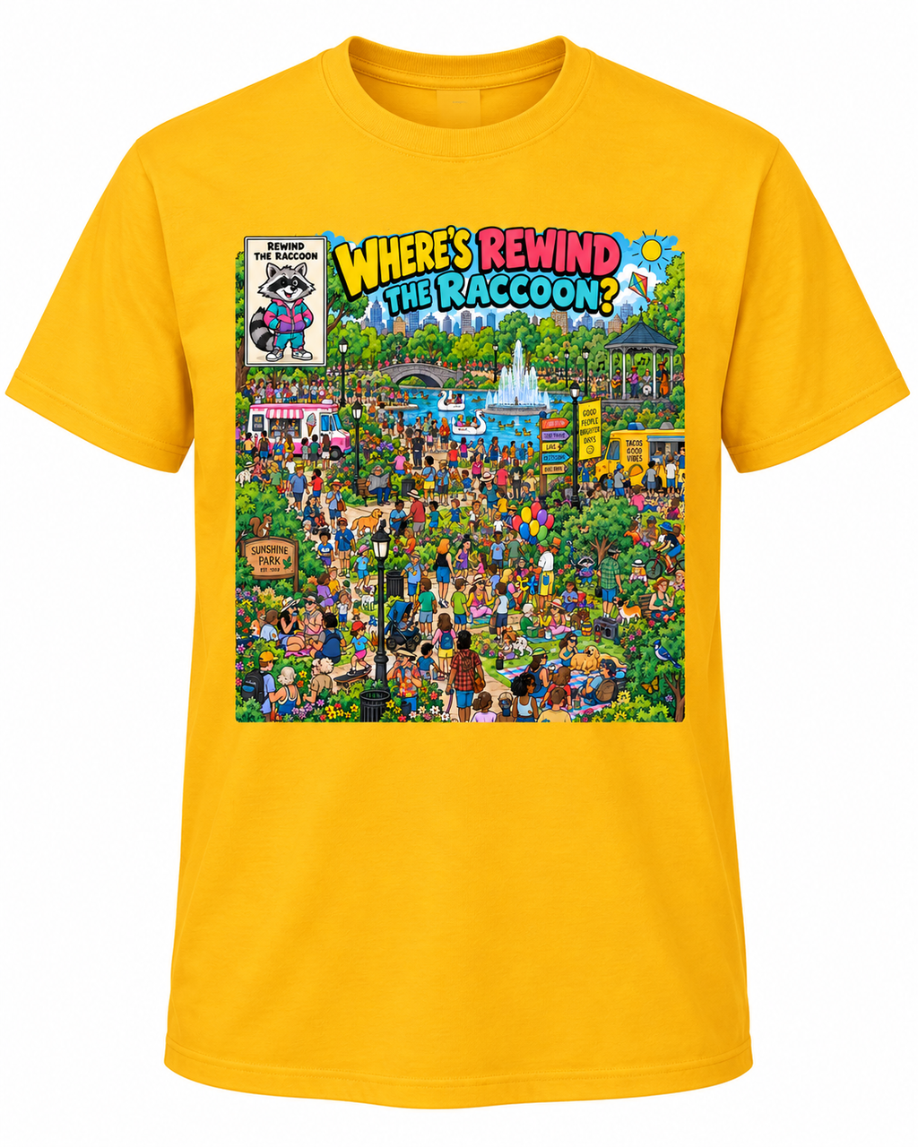 Where's Rewind the Raccoon? Park Adventure Hidden Picture Graphic T-Shirt
