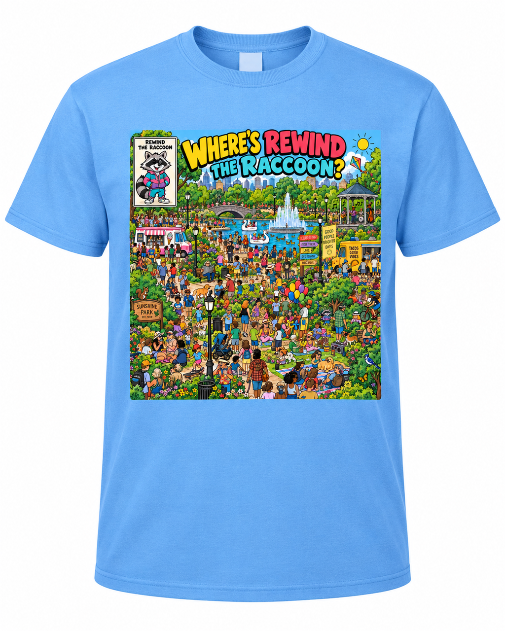 Where's Rewind the Raccoon? Park Adventure Hidden Picture Graphic T-Shirt